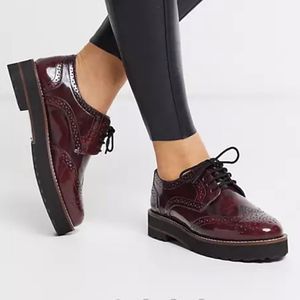ASOS DESIGN Mottle Burgundy Leather Flat Brogues-6